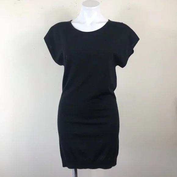 Theory Kobe Nouvella Black Lace Back Knit Wool Sweater Mini Dress Tunic S Goth - Picture 9 of 16